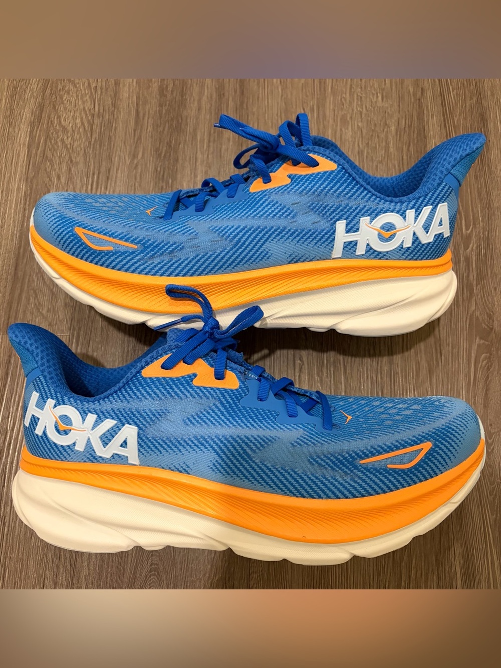 NEW Hoka Men’s Clifton 9  Running Shoes - Blue/Orange 11.0 D